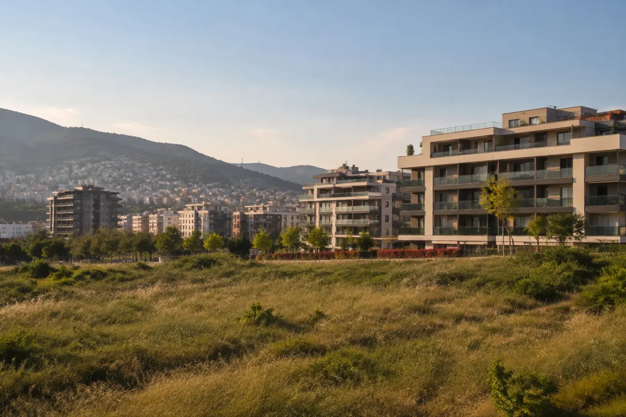 Bursa'da modern konutlar ve gelişime açık arazi görünümü